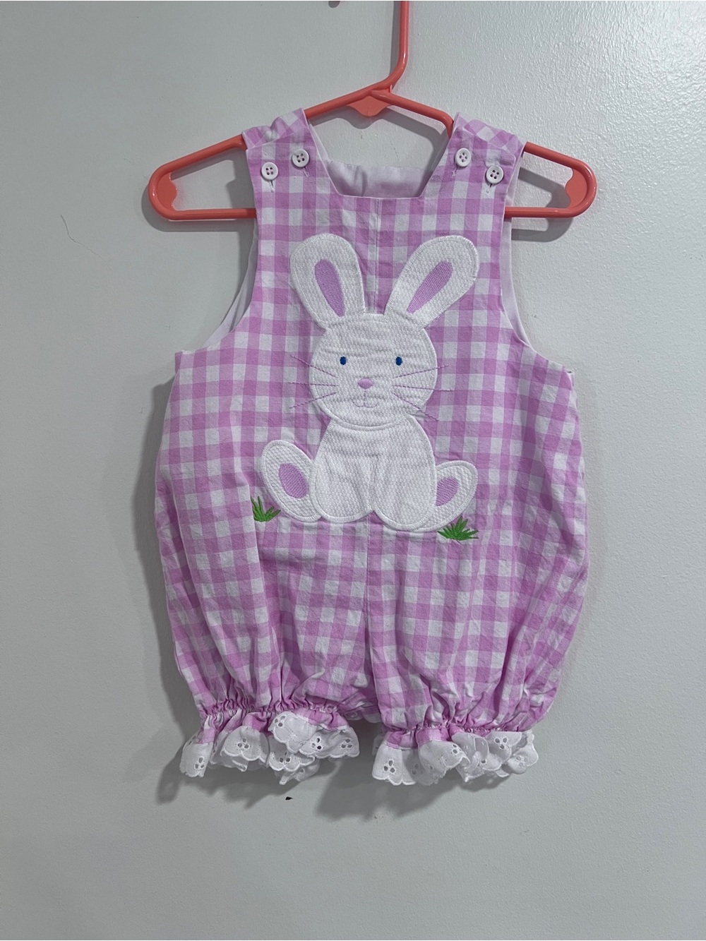 The Bailey Boys Pink Gingham Bunny Romper for 9M